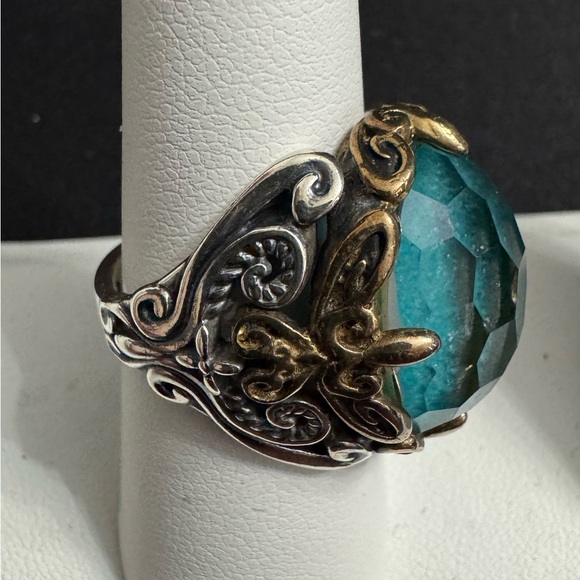 Carolyn Pollack 925 Silver/Gold Turquoise Blue Scroll Designed Gemstone Ring - Picture 3 of 11